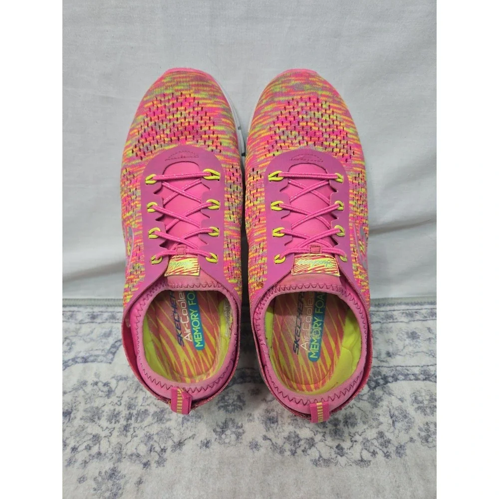 Skechers Women's 8.5 Stretch Fit Glider Sneaker Hot Pink Green 22722 No Tie Shoe